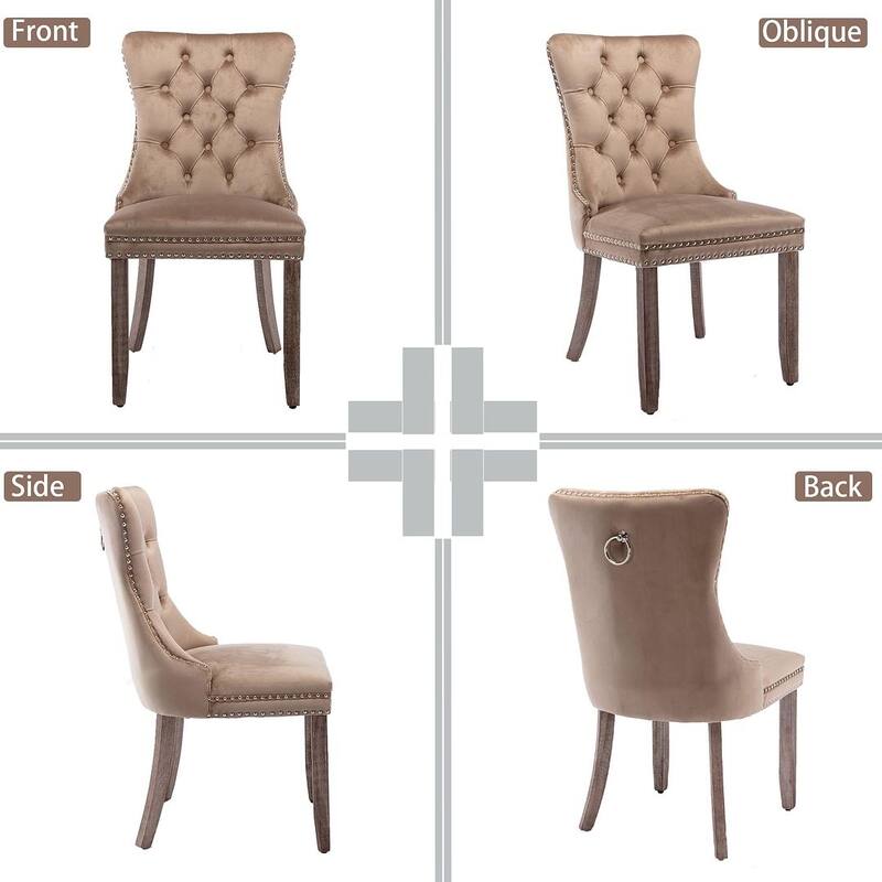 Set of 2 Velvet Dining Chairs,Tufted Solid Wood Armless Chairs Accent Chair with Nailhead Trim and Back Ring Pull