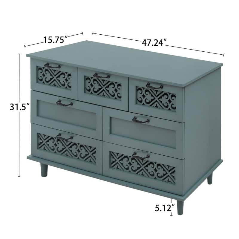 American Style Wood Sideboard Buffet Cabinet with 7 Storage Drawers
