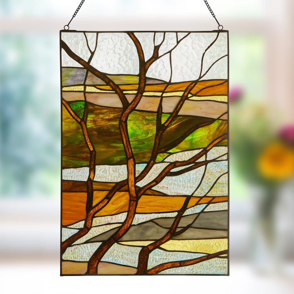 River of Goods Fall Treescape Stained Glass Window Panel - 14" x 0.25" x 20"