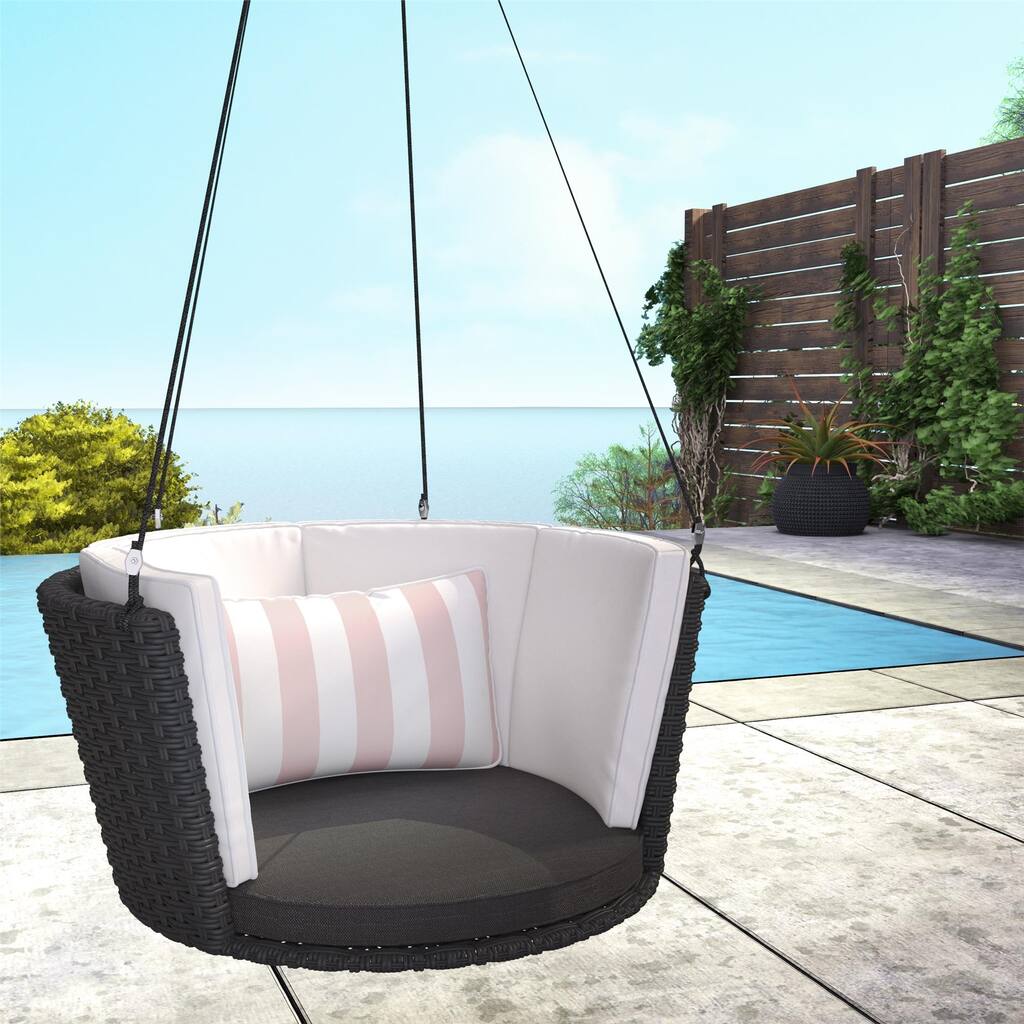 The Novogratz Poolside Collection Sally Black Wicker Patio Hanging Swing