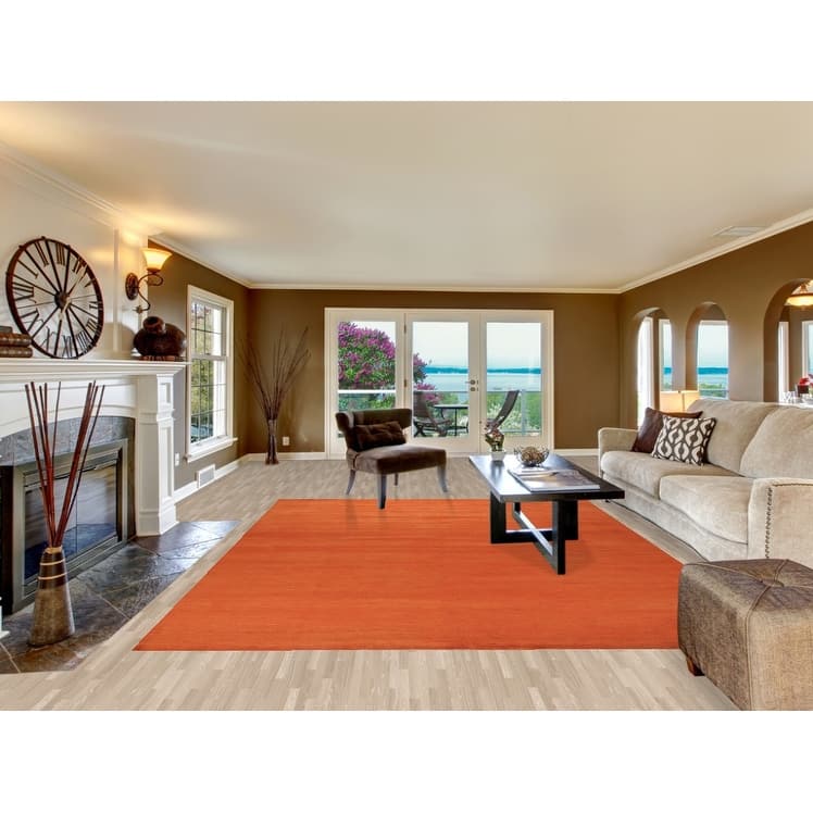 Orange Modern Gabbeh Area Rug Handmade Wool Carpet - 8'9" x 11'7"