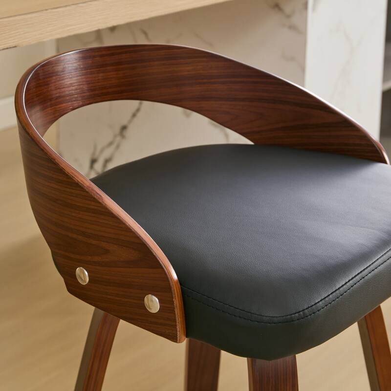 GDF Studio - Halden Mid-Century Swivel Wood Bar Stools with Soft Cushion Seat (Set of 2)