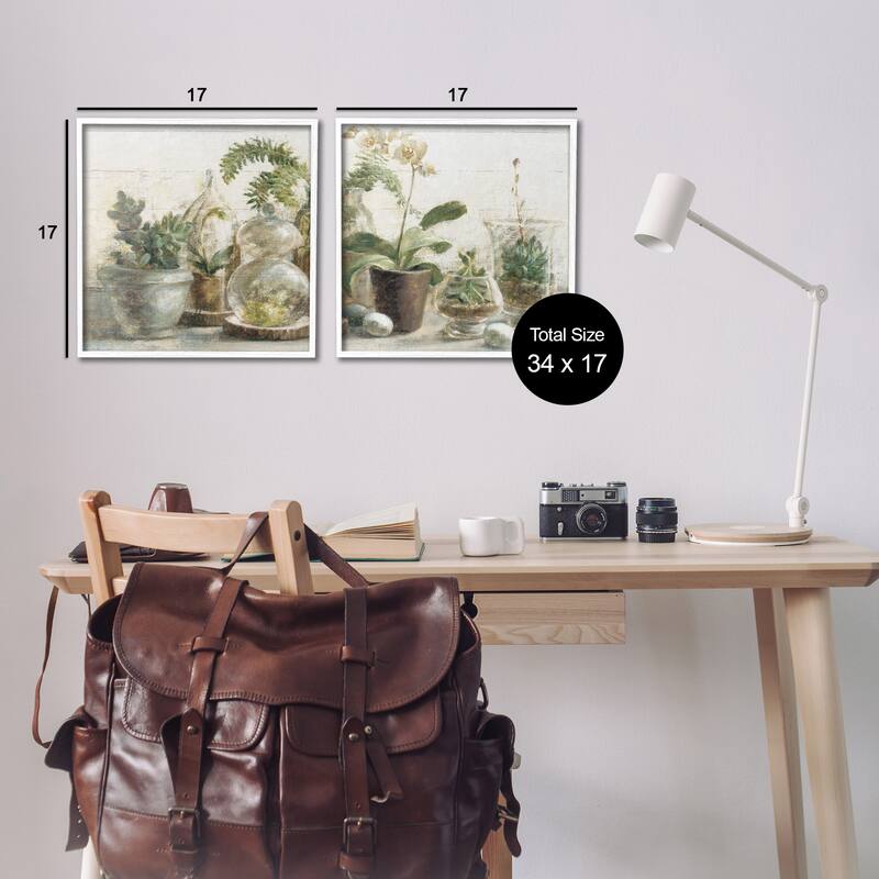 Stupell Succulent House Plants Country Charm Green Brown,2pc Multi Piece Framed Wall Art Set