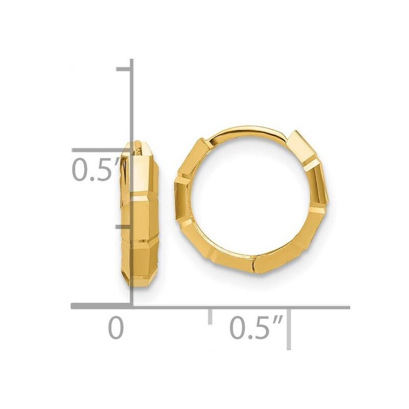Curata 14k Yellow Gold Polished and Sparkle Cut Hoop Earrings - 12.28x13mm