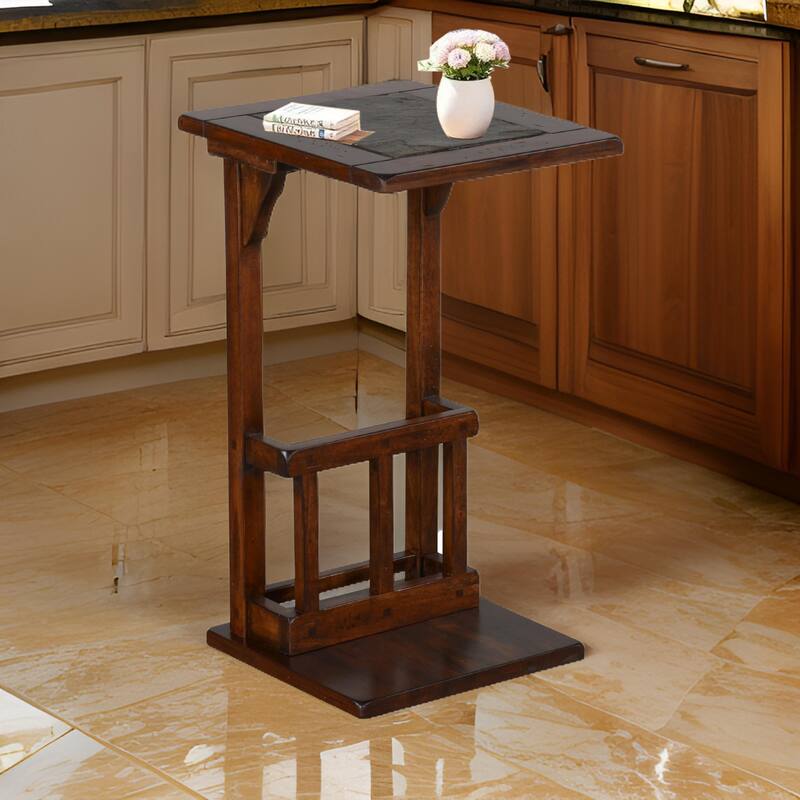 Odel Side Table with Magazine Rack, 13 Inch Top, Brown Mahogany Wood