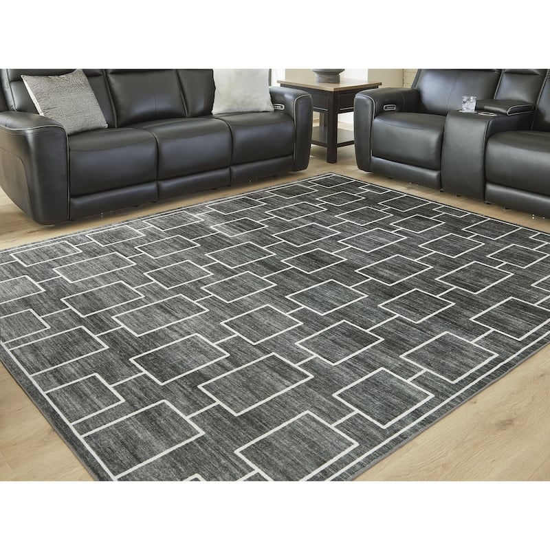 Signature Design by Ashley Elderland Black/Gray Washable Area Rug - 95" W x 120" D x 0.1" H