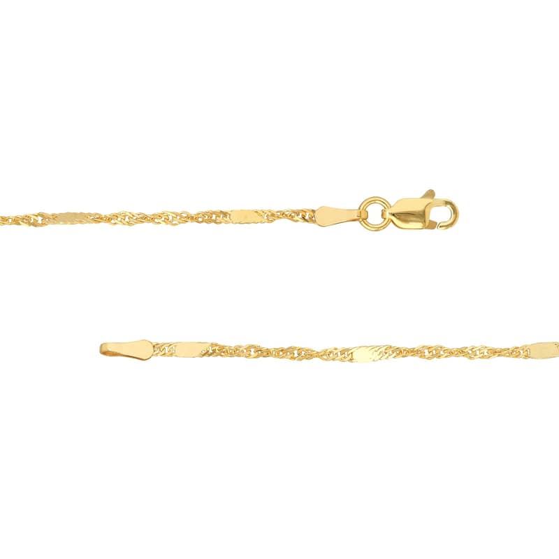 Curata 14k Yellow Gold 1.75mm Flat Station Singapore Chain Necklace (Lobster)