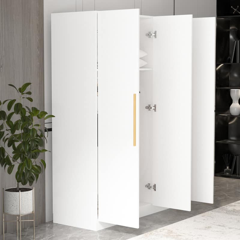 Timechee 47.2" Armoire Clothes Storage Solid Wood Handles Wardrobe White