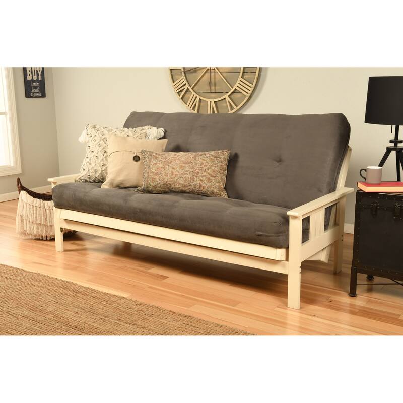 Porch & Den Kern Antique Wood Futon Set with Innerspring Mattress - Suede Grey