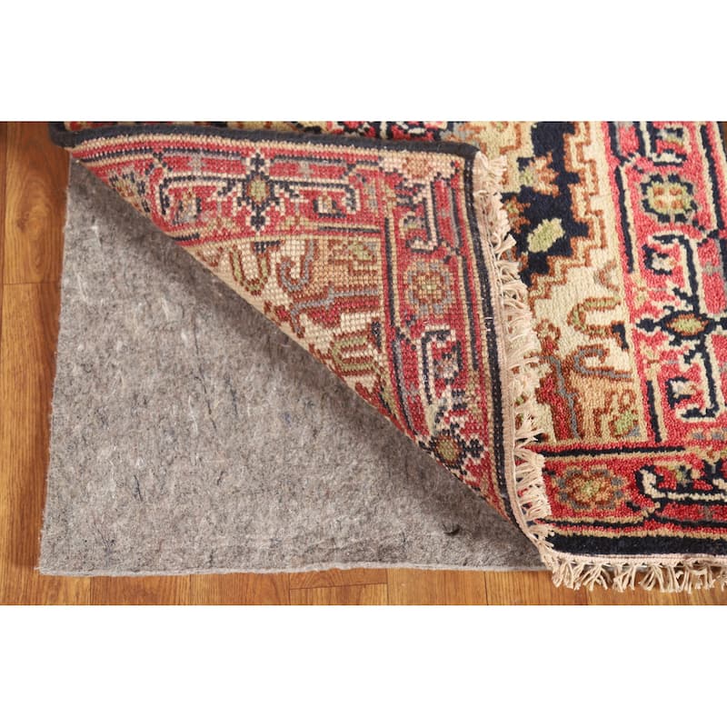 Hand Knotted Oriental 100% Wool Carpet Traditional Medallion Navy Blue & Blues Heriz (serapi) Area Rug - 3' 0'' X 2' 0''