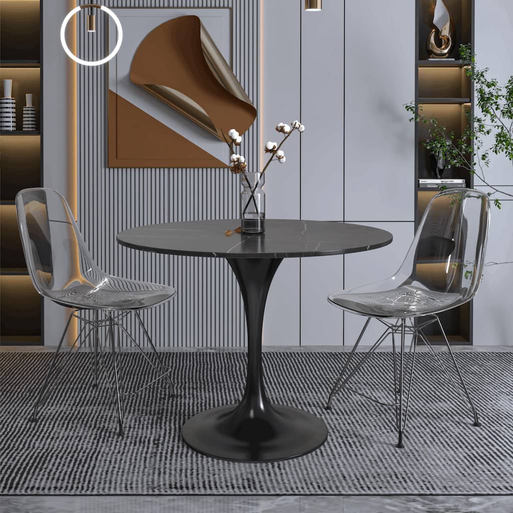Verve Dining Table with a 36" Round Stone Tabletop in Black Steel - 35.43