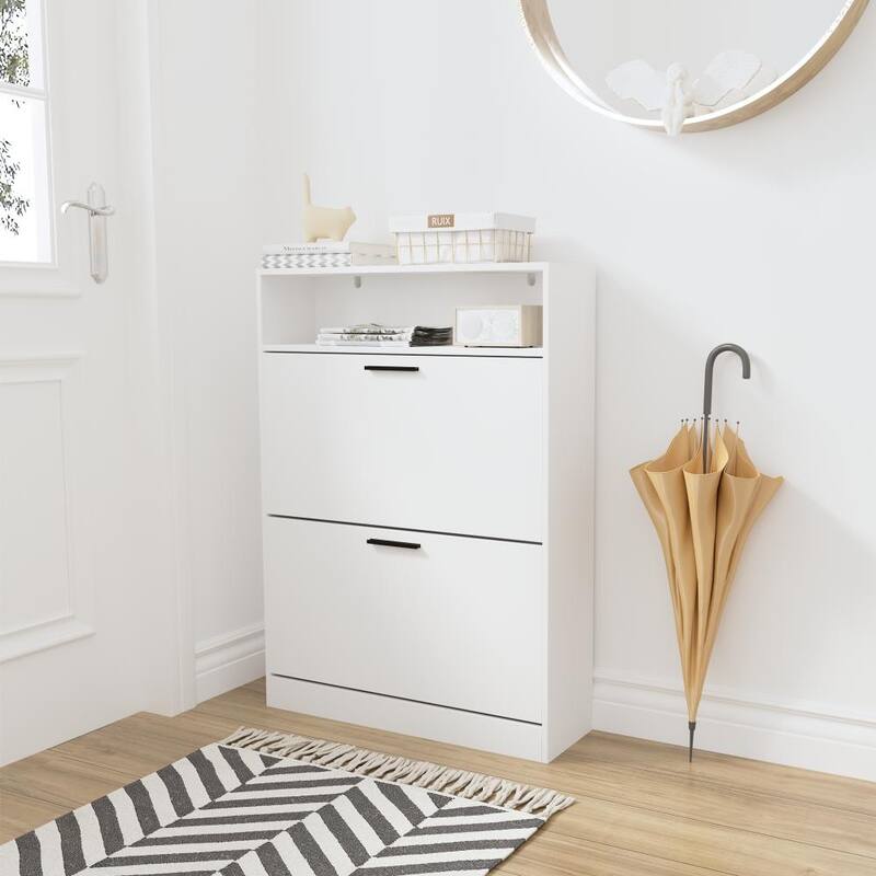 31.5'' Wood Hidden Shoe Storage Cabinet with 2 Flip Drawers - 2-Tier