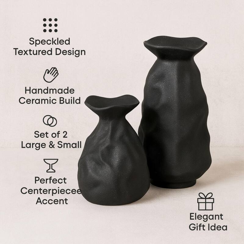 ARIA HOME Black Paper Bag Inspired Ceramic Vases Unique Modern Set of 2