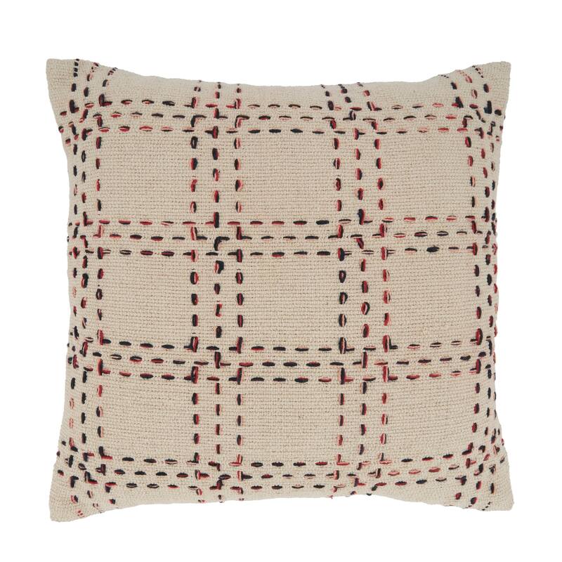 Stitched Checkered Design Throw Pillow - Feather Down