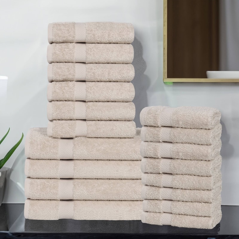 Superior Franklin Cotton Lightweight 18-Piece Assorted Towel Set - Stone