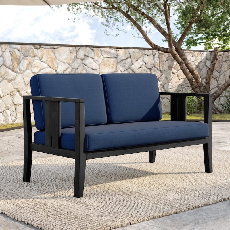 Outdoor Patio Wood Loveseat with Cushion