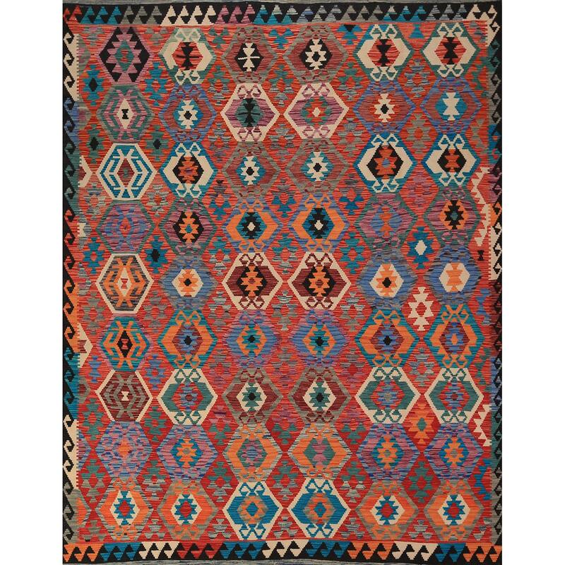 Reversible Oriental Kilim Area Rug Hand-Woven Wool Carpet - 8'0" x 9'7"