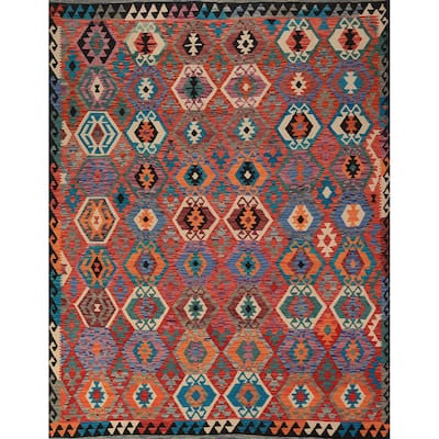 Reversible Oriental Kilim Area Rug Hand-Woven Wool Carpet - 8'0" x 9'7"