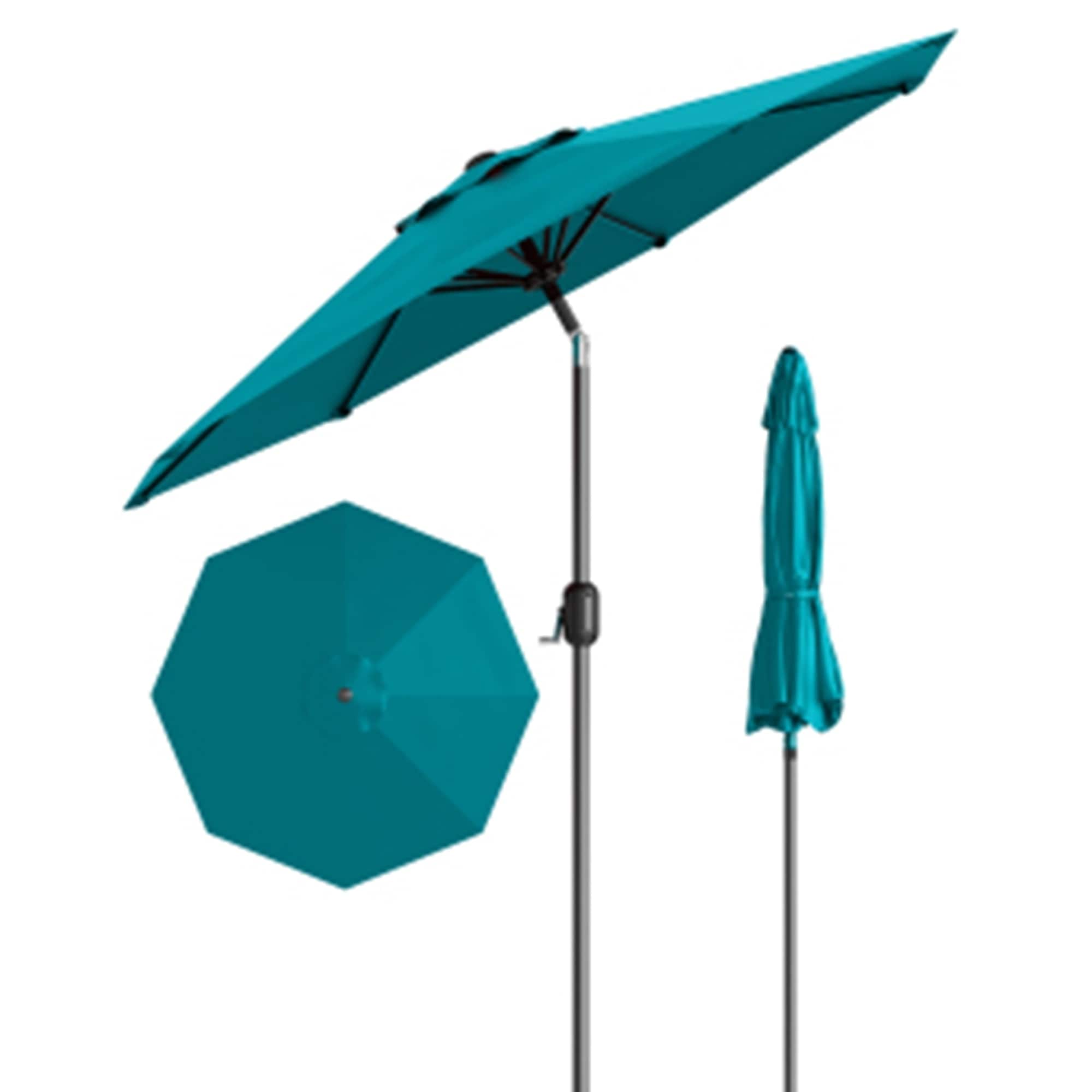9FT Patio Umbrella Crank Lift Push Button Tilt Turquoise Blue