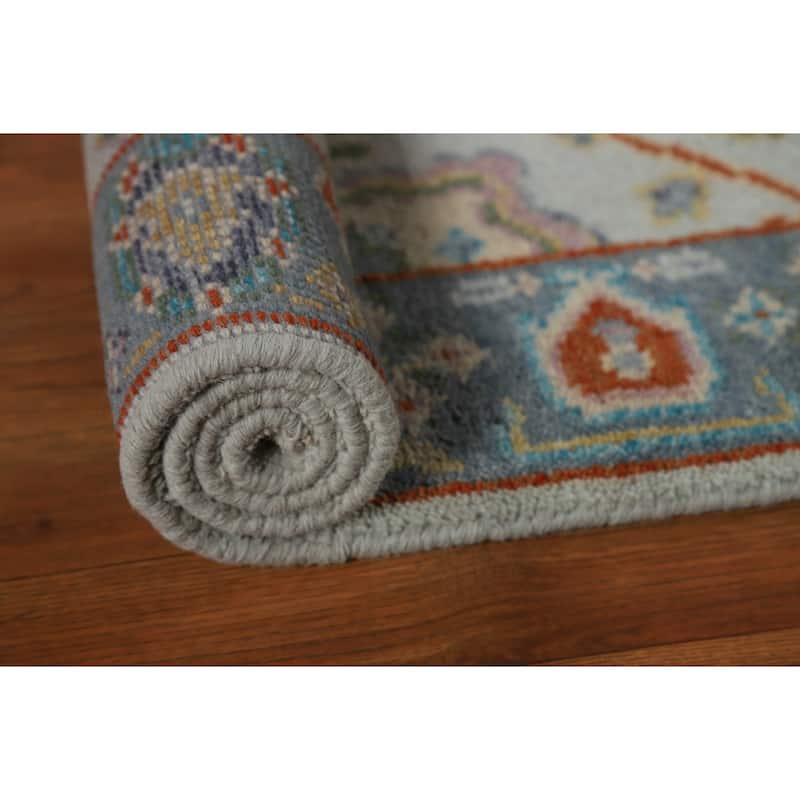 Transitional Blue Oushak Style Foyer Rug Handmade Wool Carpet - 2'7"x 5'10"