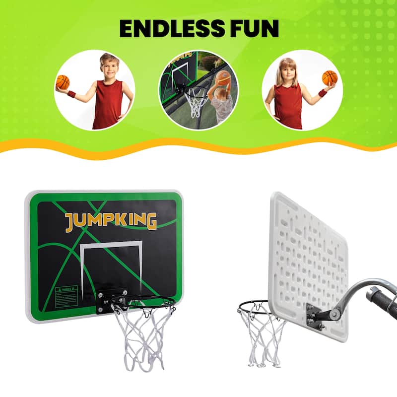 Trampoline Basketball Hoop Set - Breakaway Rim, Goose Neck Pole & Mini Ball - Fits Most Trampoline Poles - 24