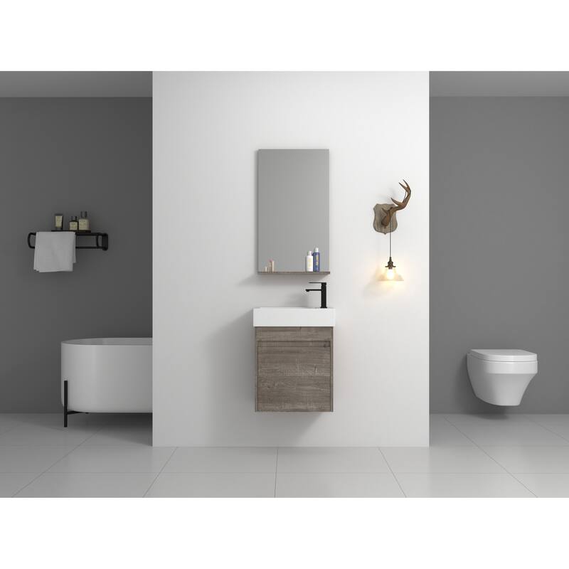 18'' Floating Wall-Mounted Bathroom Vanity with White Resin Sink ,Soft-Close Cabinet Door