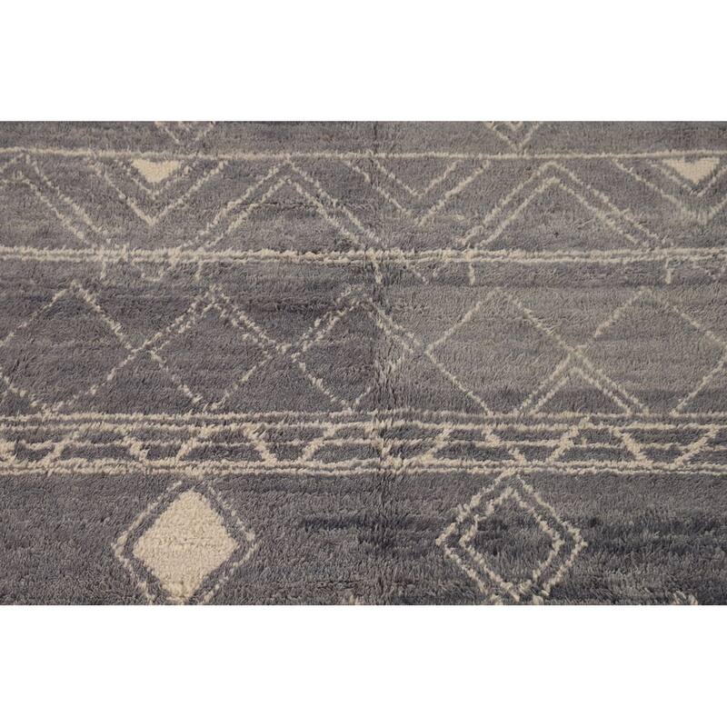 Grey Trellis Moroccan Style Large Rug Hand-Knotted Wool Carpet - 9'11" x 14'7"