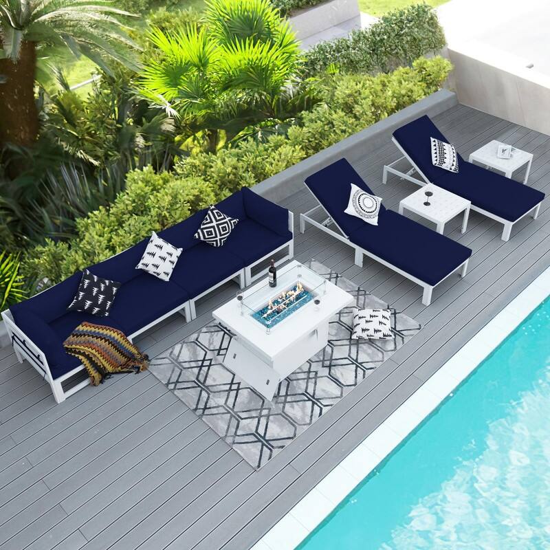 FINCATI White Aluminum Modern Patio Furniture Sectional Sofa Set with Cushion
