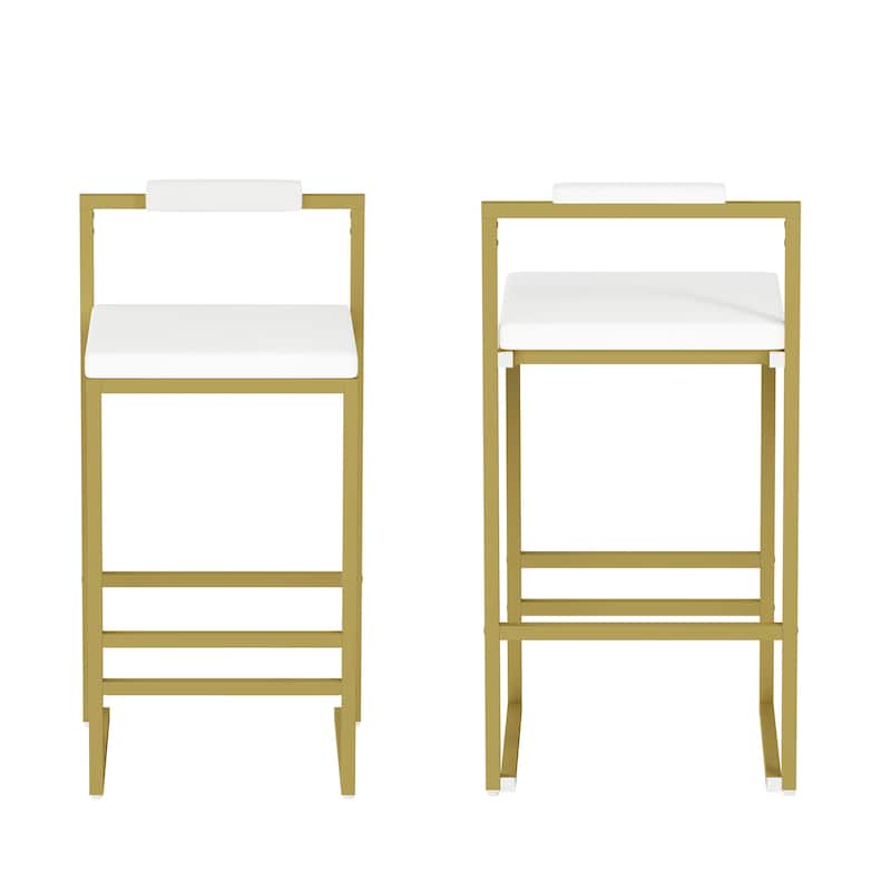 Upholstered Velvet Bar Stools Set of 2 Modern Kitchen Counter Height Barstools Indoor Dining Chairs (Gold & Creamy White)