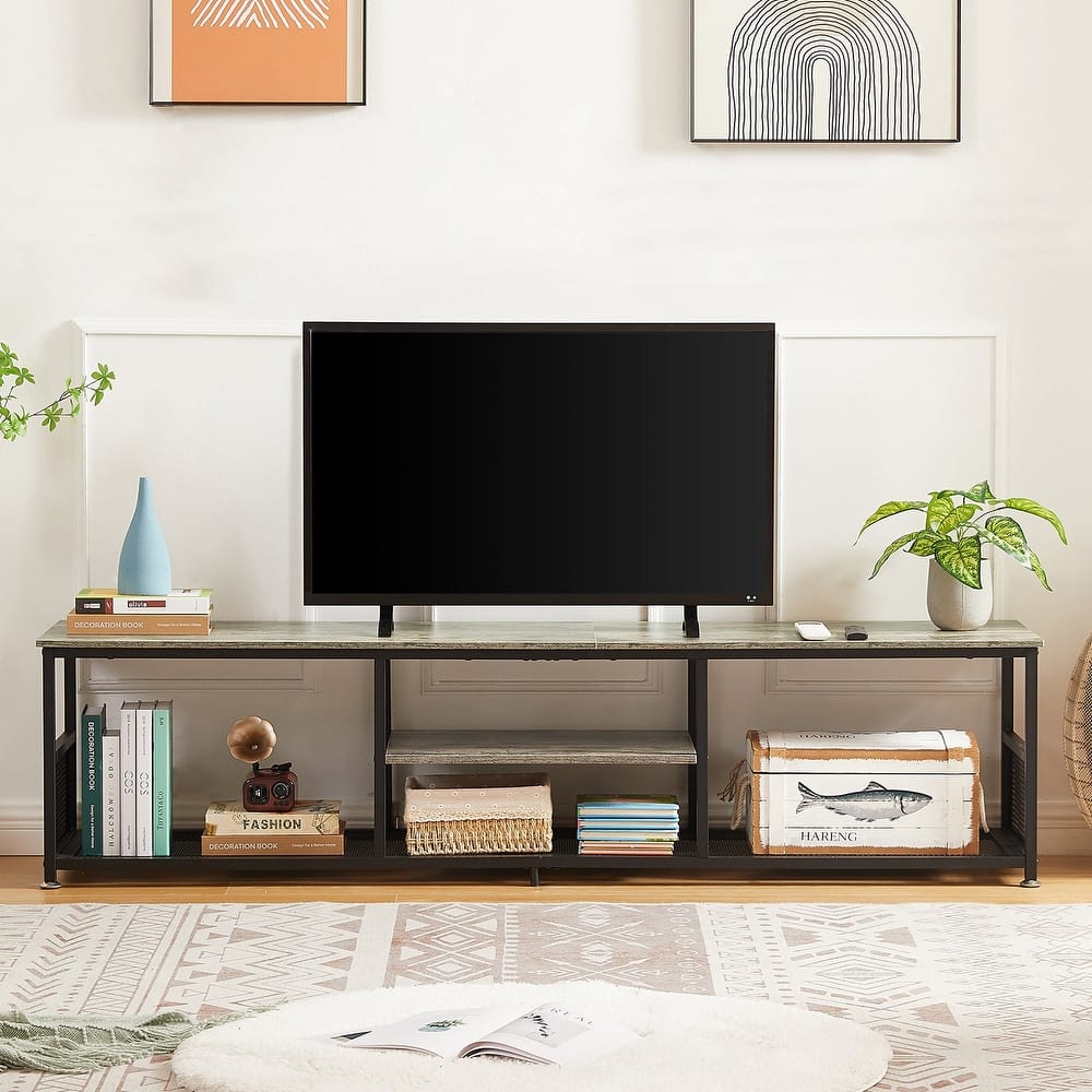 Javlergo TV Stand Industrial Entertainment Center Media Console Table with Storage and Mesh Shelf for Living Room/Bedroom, Grey