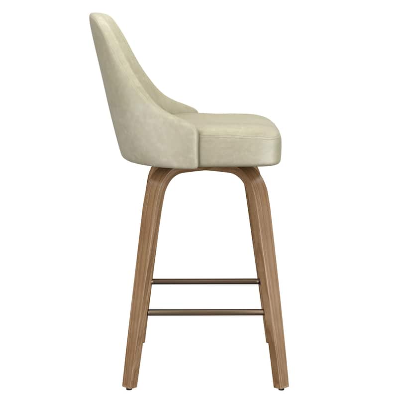 Modern Faux Leather & Bentwood 26" Counter Stool w/Swivel, Set of 4 - Ivory & Whitewash
