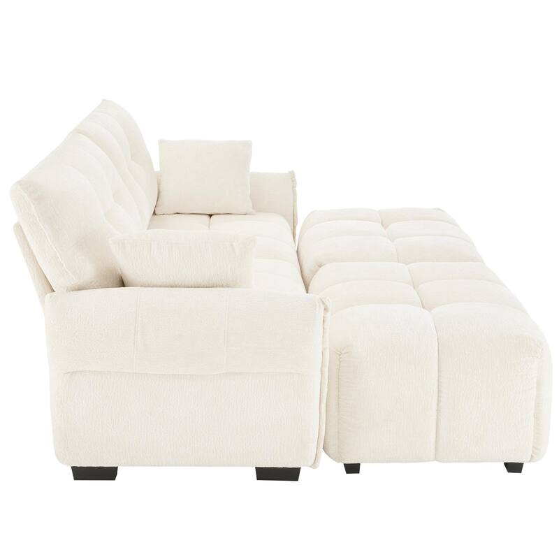 2-Seater Loveseats Sofa with 2 Ottomans & Throw Pillow