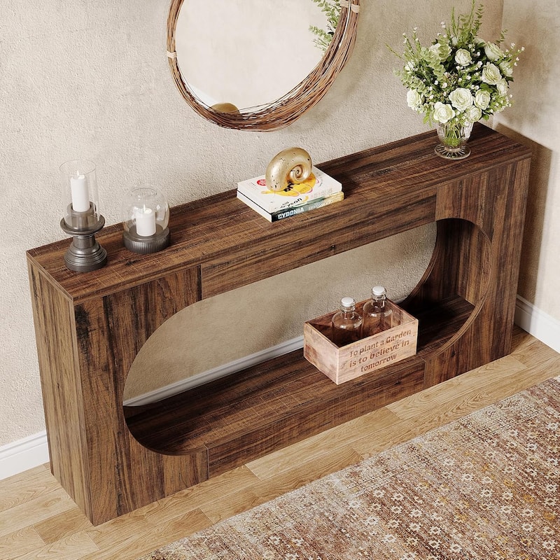 63-Inch Console Table for Entryway, 2 Tier Narrow Sofa Table for Living Room