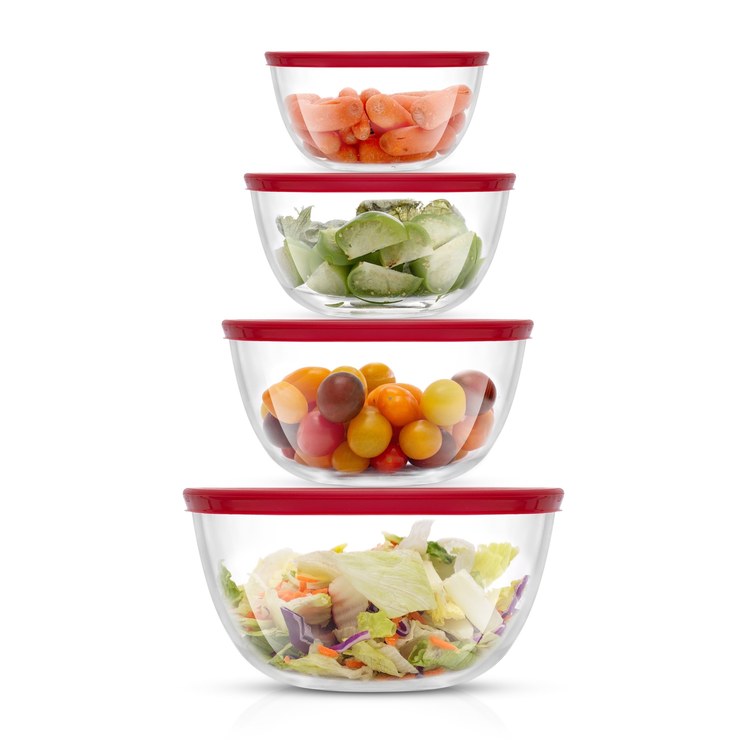 Home Basics 5 Piece Glass Bowl Set with Plastic Colorful Lids, FOOD PREP
