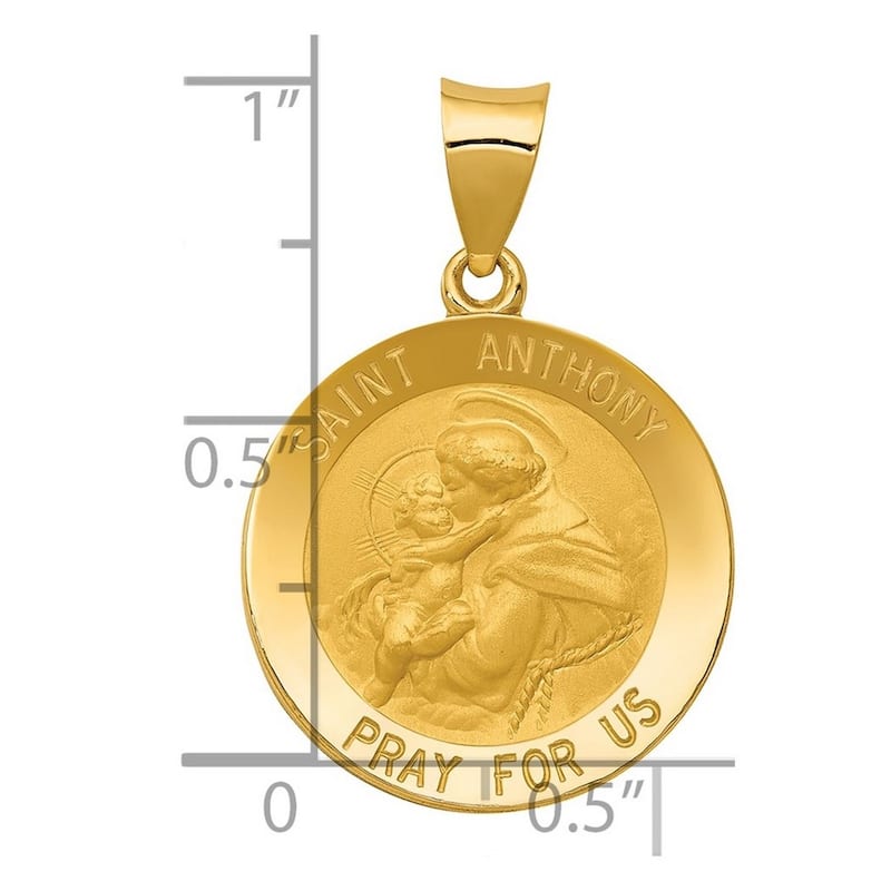 Curata 14k Yellow Gold 18" Satin St. Anthony Medal Round Pendant Necklace - 18.5x27.2mm