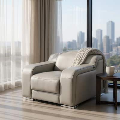HomeRoots 41" Light Gray Italian Leather Wall Hugger Recliner With USB