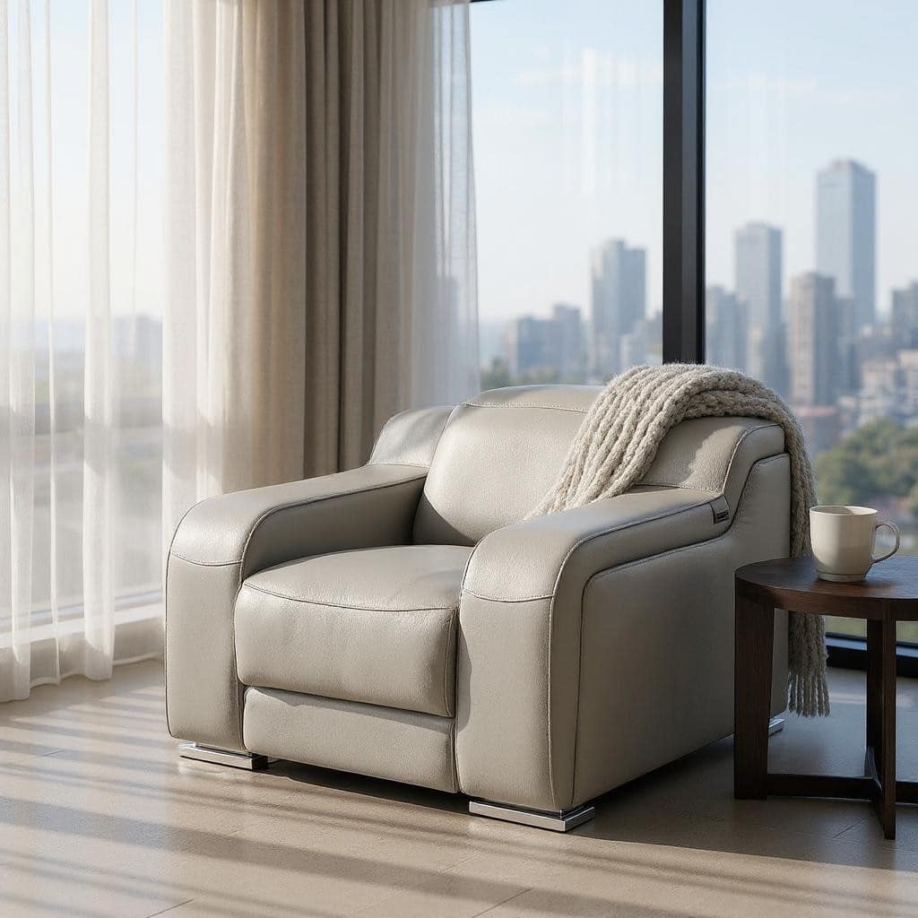 HomeRoots 41" Light Gray Italian Leather Wall Hugger Recliner With USB