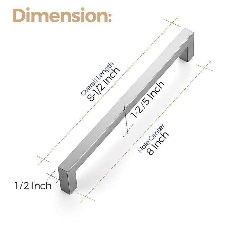 18 Pack 8 Inch Kitchen Square Cabinet Handles - 8.5"L x 0.5"W
