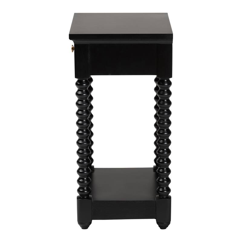 Terentia Nightstand with Bobbin Legs - 1-Drawer Bedroom Side Table with Storage Shelf
