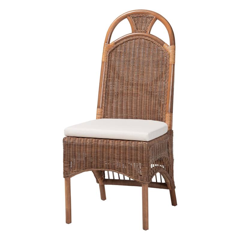 Raya Natural Rattan Dining Chair - Handcrafted Wicker Accent Chair with High Arched Back and Cushioned Seat, Boho Coastal Style - Brown