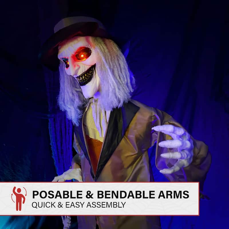 Haunted Hill Farm 5.25-ft. Poseable Animatronic Gravekeeper with Red Eyes