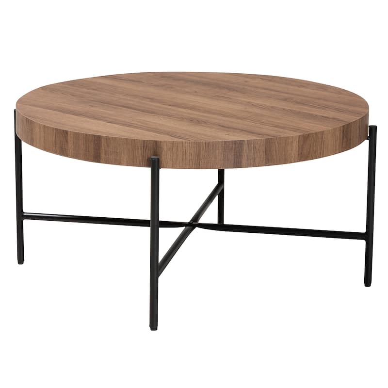 Umar Modern Industrial Walnut Brown Finished Wood and Black Metal Coffee Table - Walnut Brown, Black