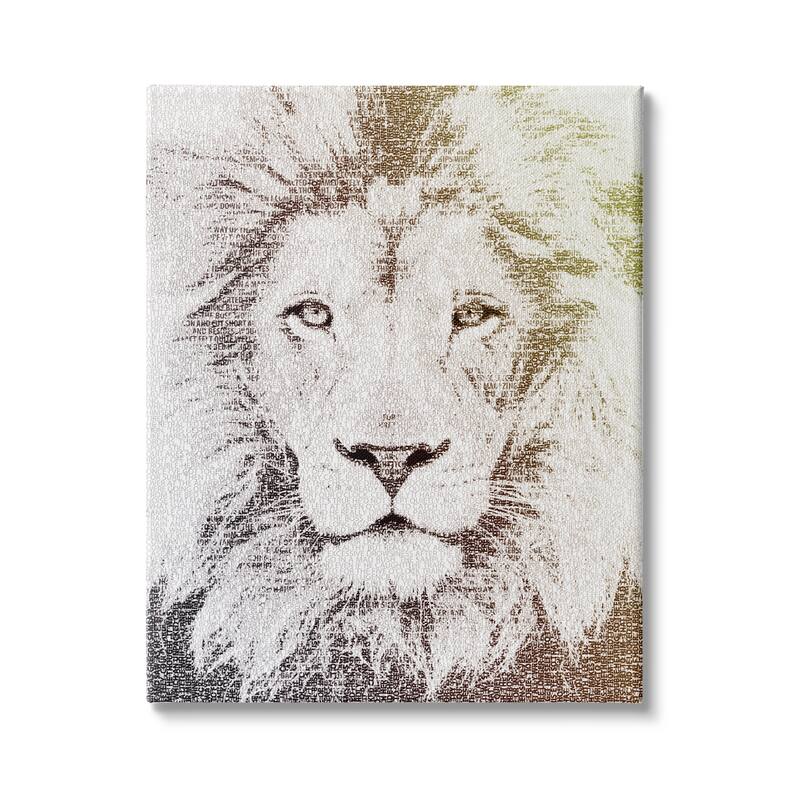 Stupell Dominant Lion Portrait Text Word Pattern Animal Mane Canvas Wall Art - White - 36 x 48