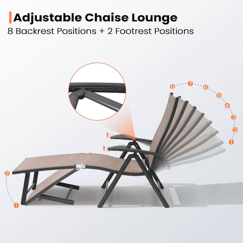 Pellebant 2PCS Adjustable Aluminum Patio Chaise Lounge Chair