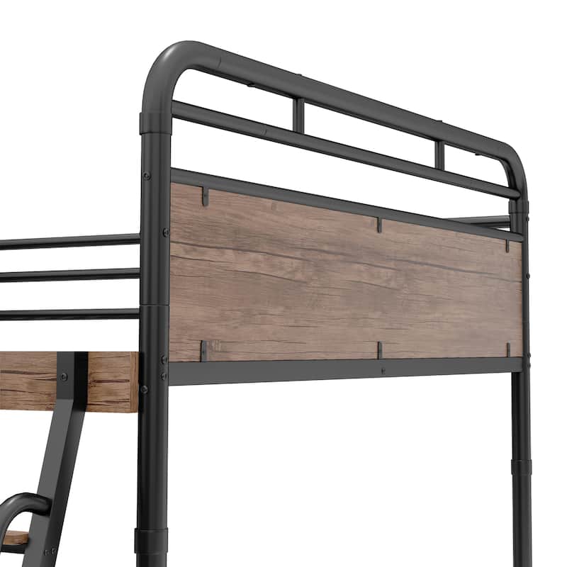 Full Size Metal Loft Bed with Desk, Metal Loft Bed with LED Light and Charge Station,Black(Expect Arrival Date 2025/5/15)