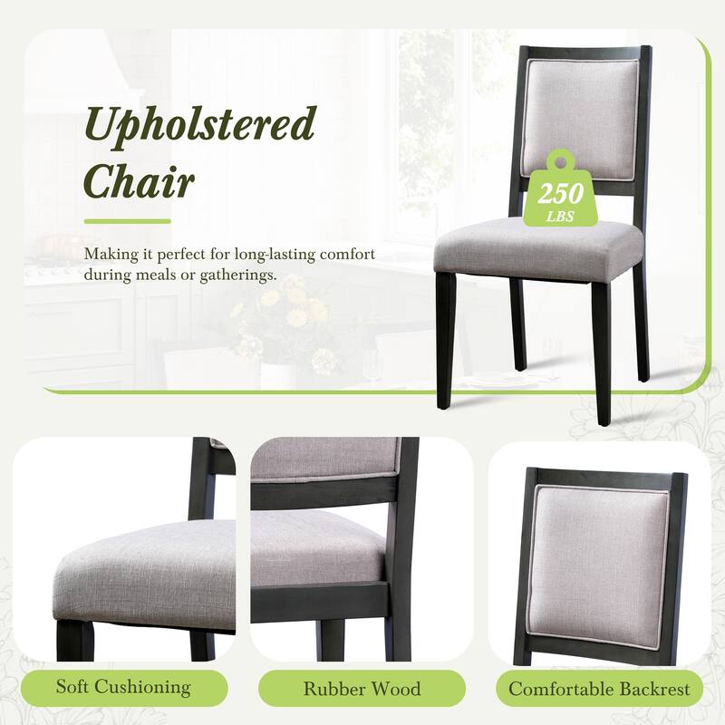 82" Rustic Extendable Dining Table Set: 7-Piece Trestle Table with 6 Upholstered Chairs & 2 Removable Leaves