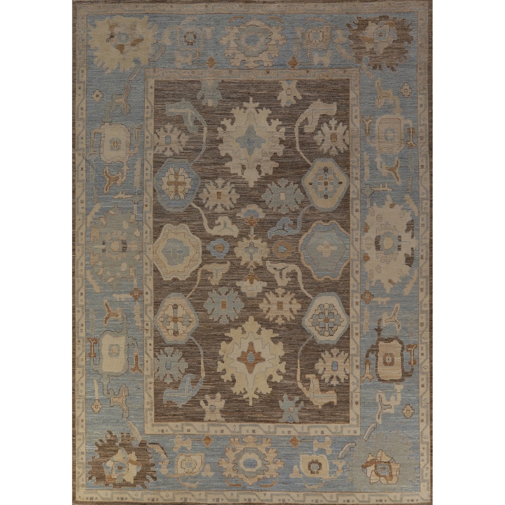 Hand Knotted Oriental 100% Wool Carpet Transitional All-Over Brown Oushak Area Rug - 11' 10'' X 9' 2''