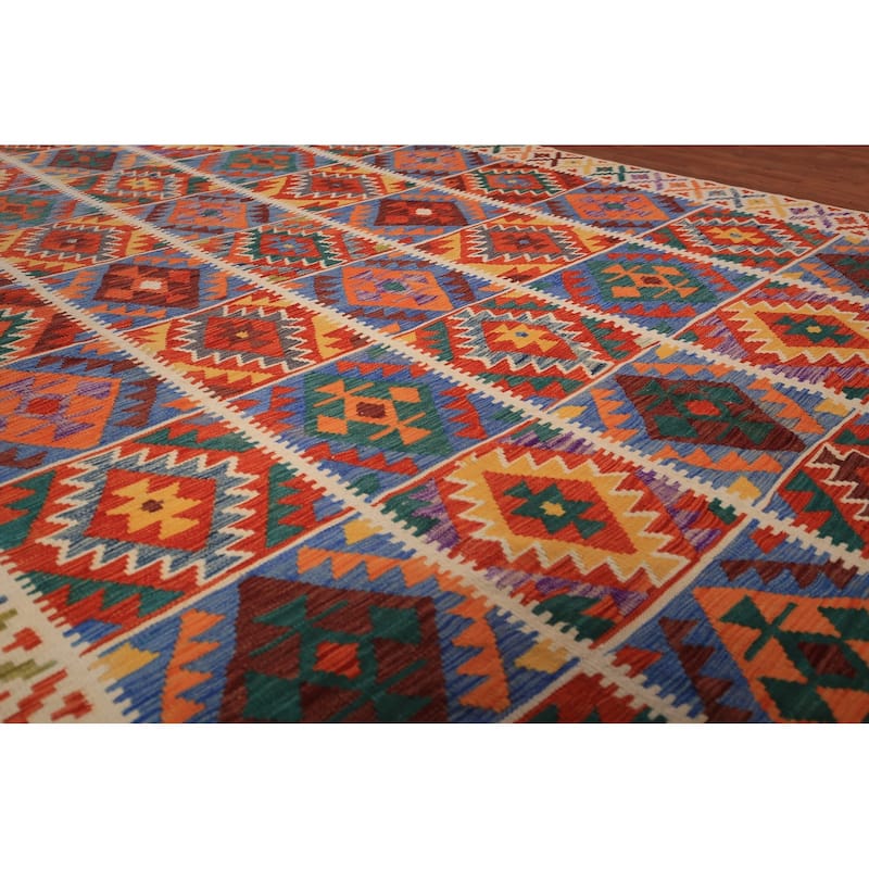 Geometric Kilim Reversible Area Rug Hand-Woven Wool Carpet - 8'0" x 11'10"