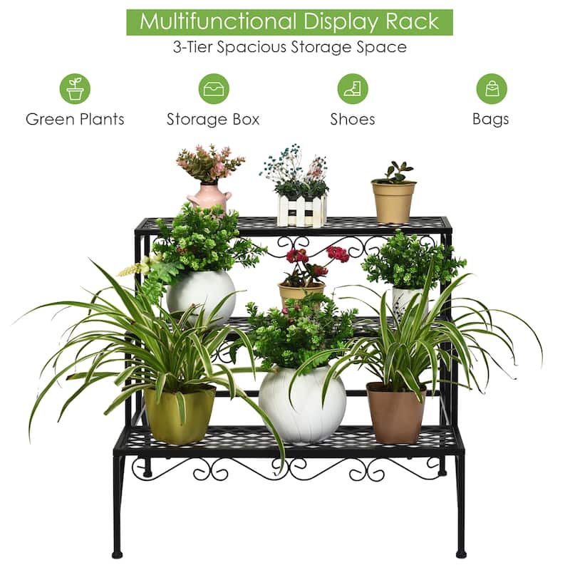 Costway 3 Tiers Metal Plant Stand Ladder Flower Pot Rack Decorative