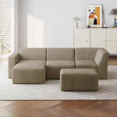 Modern Corduroy L-Shaped Foam Sectional Sofa with Chaise Lounge- Vacuum Packed, Tool-Free Setup